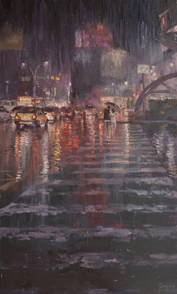 淡水j捷運站雨景